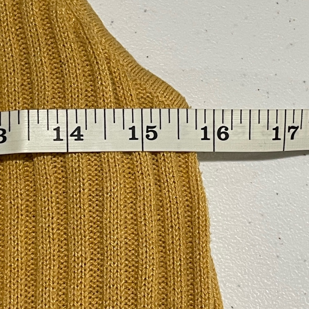 American Eagle 70s Boho Chic Sz Large Button Front Yellow Ribbed Sweater Crop - Picture 11 of 13